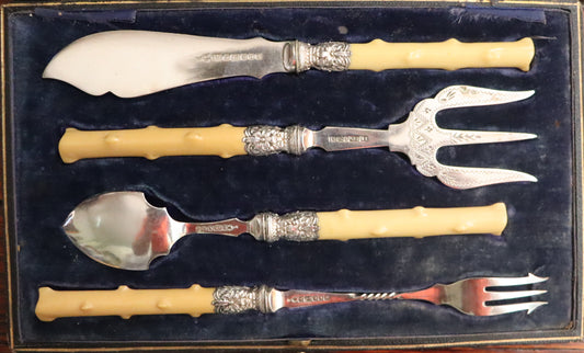 Vintage 4-Piece Silver Plated Cutlery Set – Ornate Handles & Bakelite Style Grips