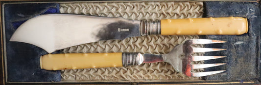 Antique Boxed Carving Set – Ornate Fish Knife & Fork with Bakelite Handles
