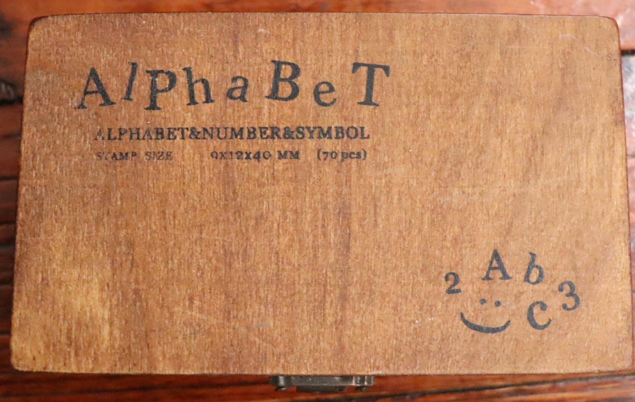 Vintage Alphabet, Number & Symbol Rubber Stamp Set – 70pcs in Wooden Box