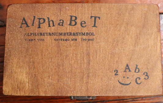 Vintage Alphabet, Number & Symbol Rubber Stamp Set – 70pcs in Wooden Box