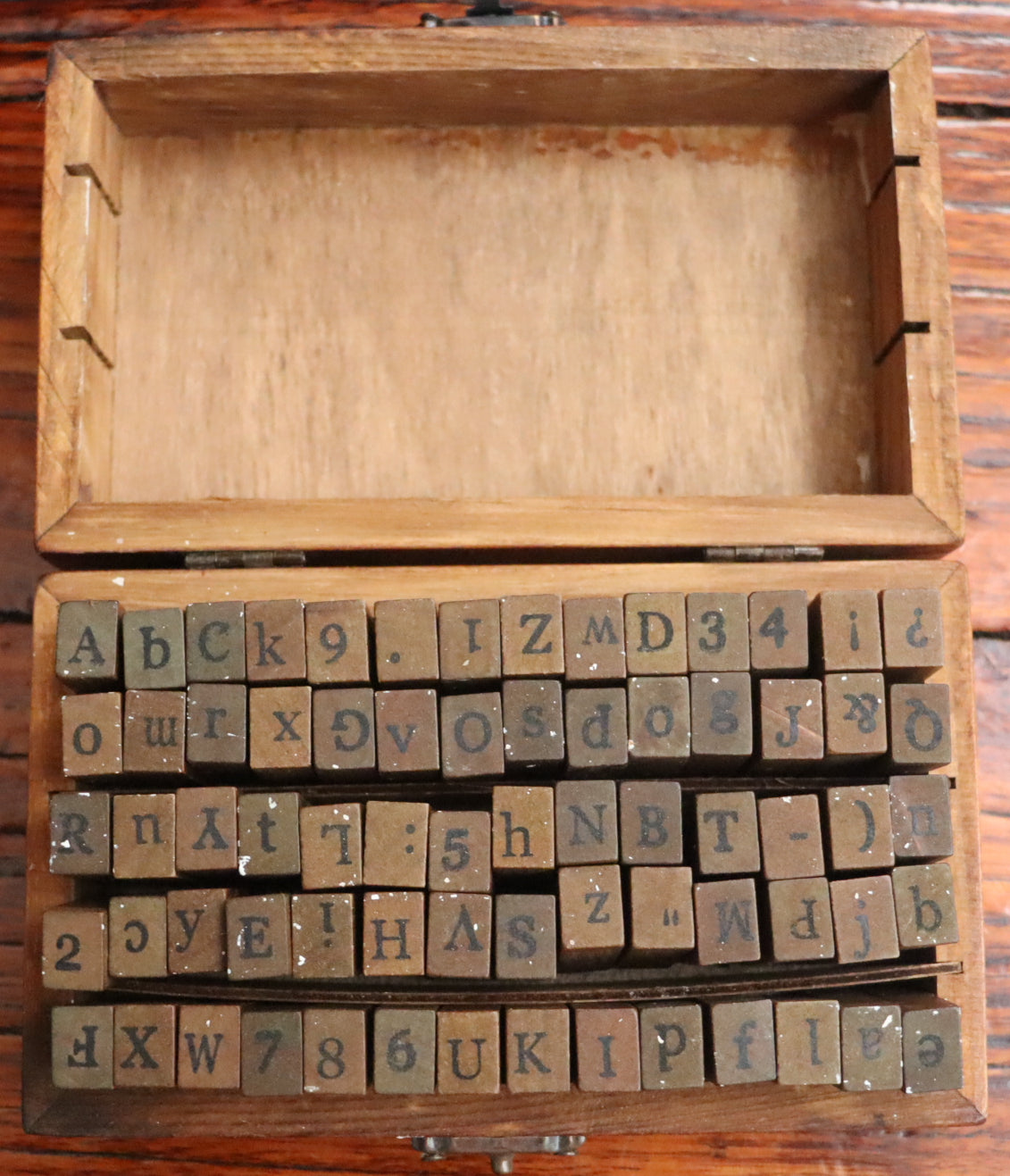 Vintage Alphabet, Number & Symbol Rubber Stamp Set – 70pcs in Wooden Box