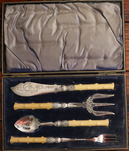 Vintage 4-Piece Silver Plated Cutlery Set – Ornate Handles & Bakelite Style Grips