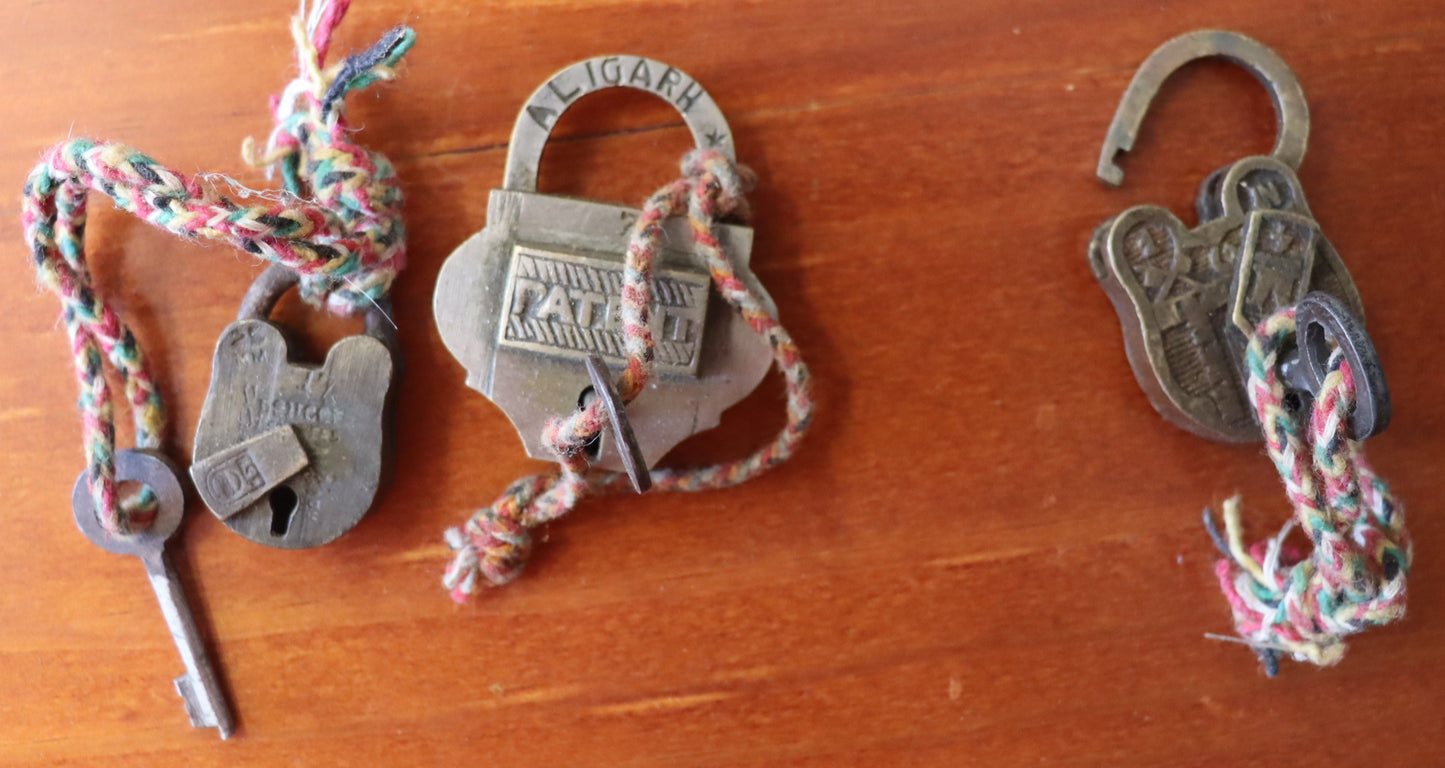 Set of 3 Vintage Brass Padlocks with Keys – Aligarh & Secure India