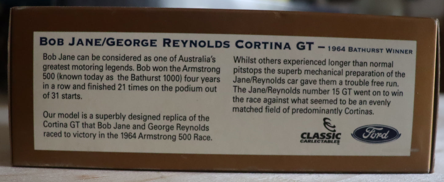 Classic Carlectables 1:43 Ford Cortina GT #15C – Bob Jane & George Reynolds – 1964 Bathurst Winner – Diecast Model Car – Limited Edition